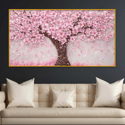 Premium Cherry Blossom Tree Crystal Glass Wall Painting for Living Room Décor