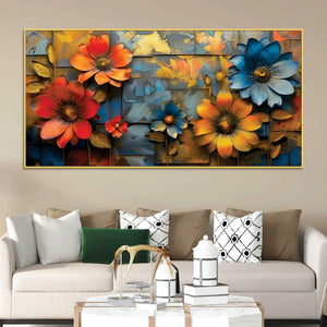 Premium Colorful Blooming Flowers Abstract Canvas Wall Painting