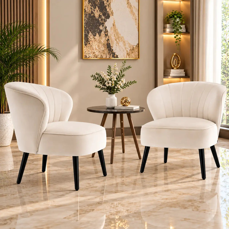 Premium Cream Shell Back Lounge Chair with Black Tapered Legs