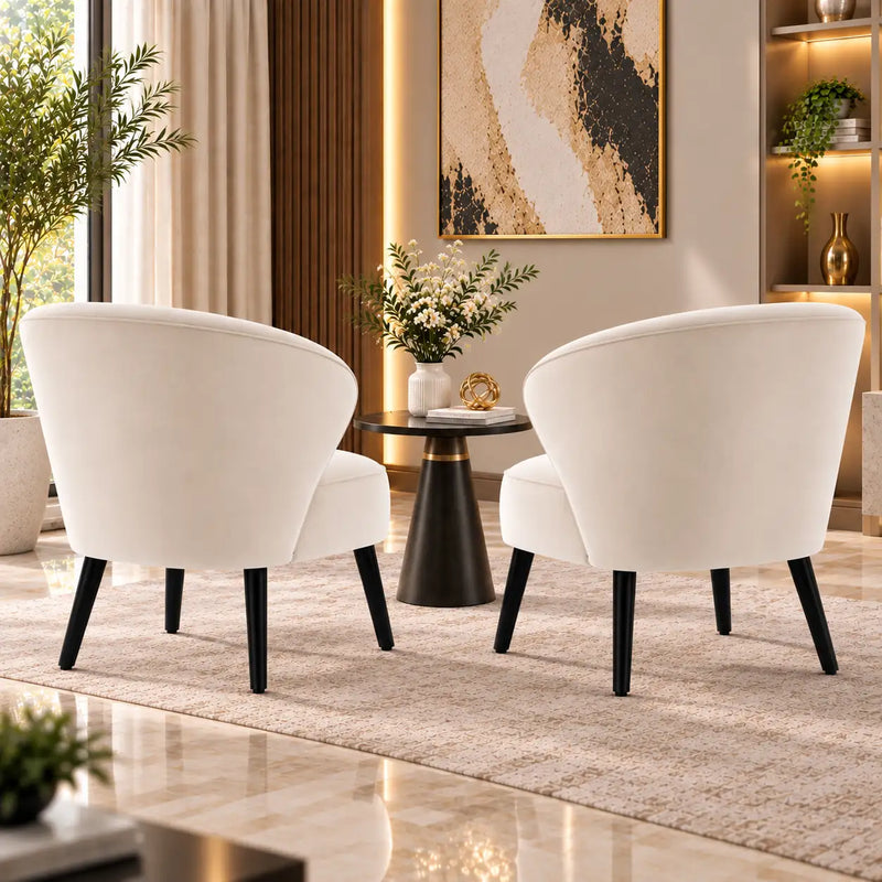 Premium Cream Shell Back Lounge Chair with Black Tapered Legs