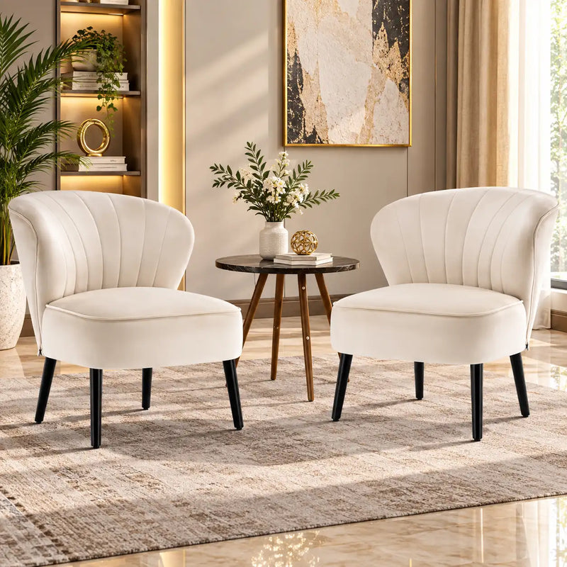 Premium Cream Shell Back Lounge Chair with Black Tapered Legs