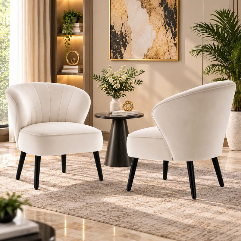 Premium Cream Shell Back Lounge Chair with Black Tapered Legs