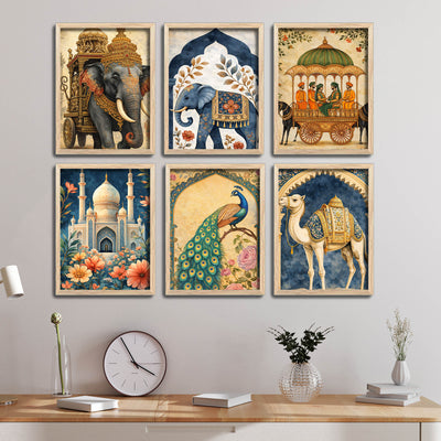 premium-cultural-royal-artwork-wall-frame-set-of-six-for-living-room-decoration