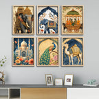 Premium Cultural Royal Artwork Wall Frame Set of Six for Living Room Decoration