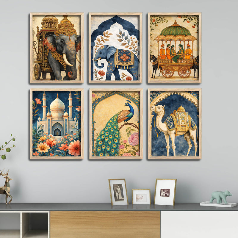 Premium Cultural Royal Artwork Wall Frame Set of Six for Living Room Decoration