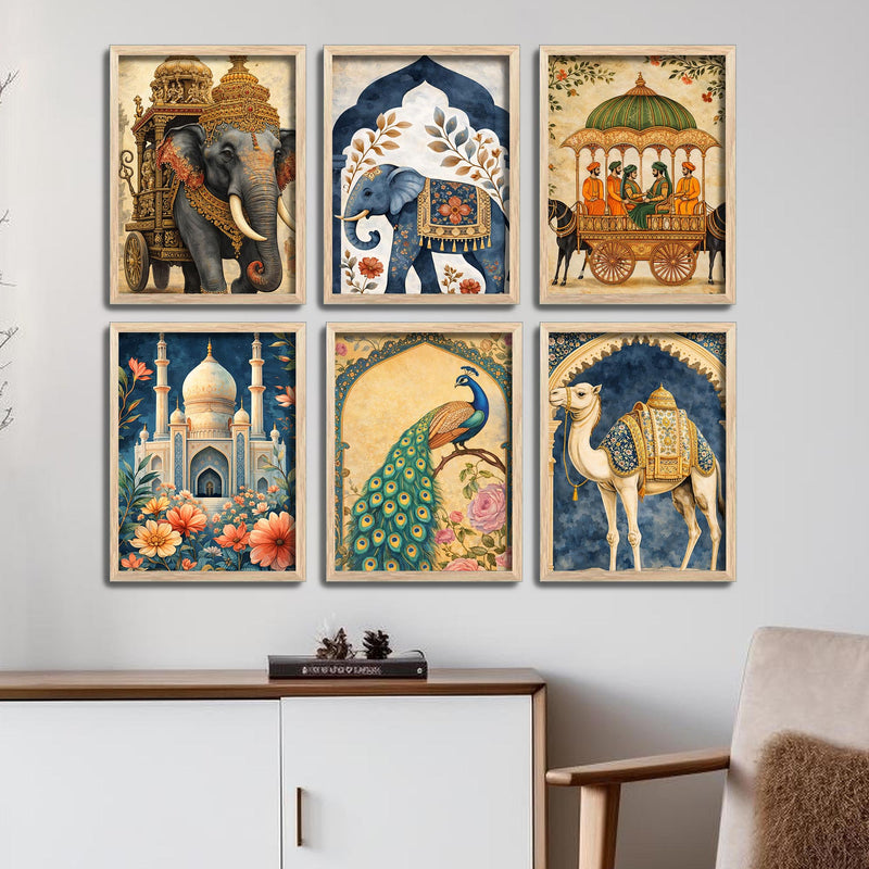 Premium Cultural Royal Artwork Wall Frame Set of Six for Living Room Decoration