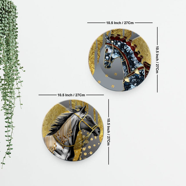 Premium Decorative Horse Art Wall Hanging Plates of Two Pieces