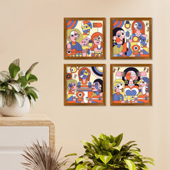 Premium Decorative Music Illustration Wall Frame Set of Four