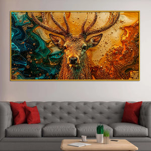 Premium Deer Floating Frame Crystal Wall Décor Painting