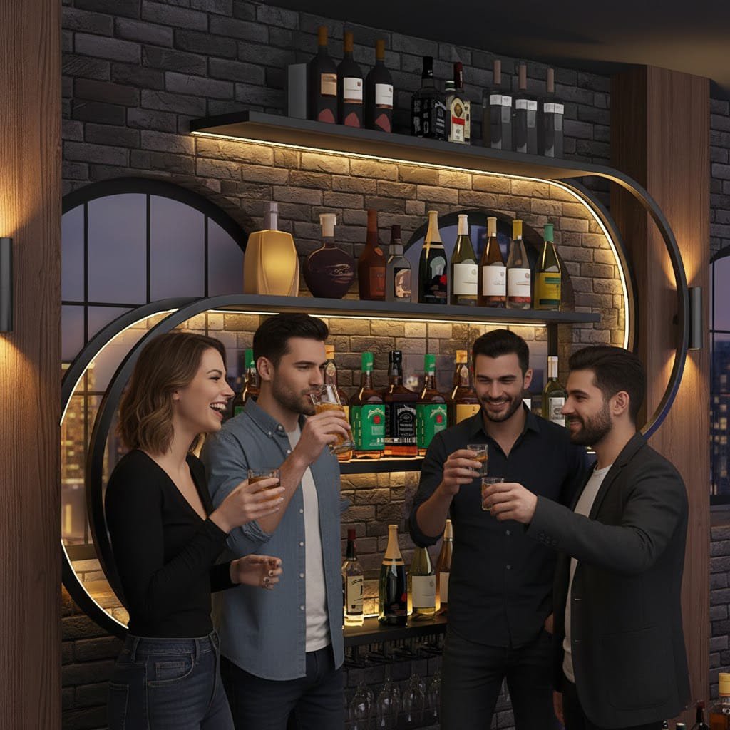 Premium Designer Bar Wall Shelf with LED Light