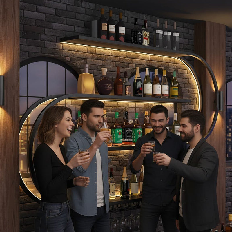 Premium Designer Bar Wall Shelf with LED Light