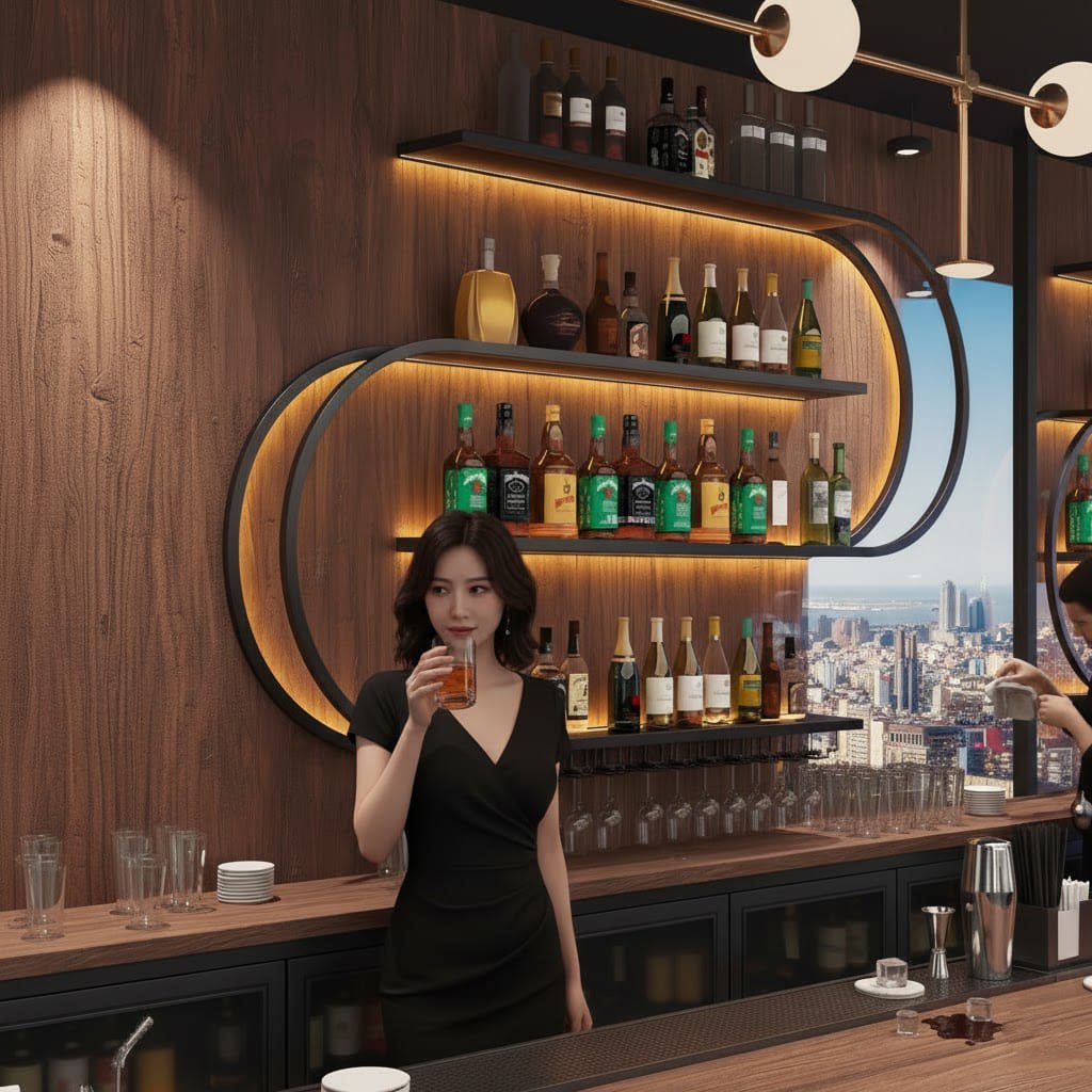 Premium Designer Bar Wall Shelf with LED Light