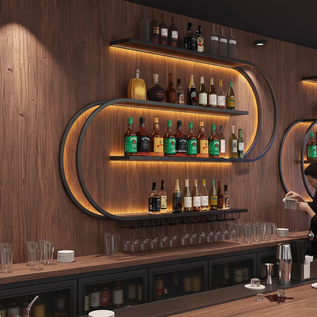 Premium Designer Bar Wall Shelf with LED Light