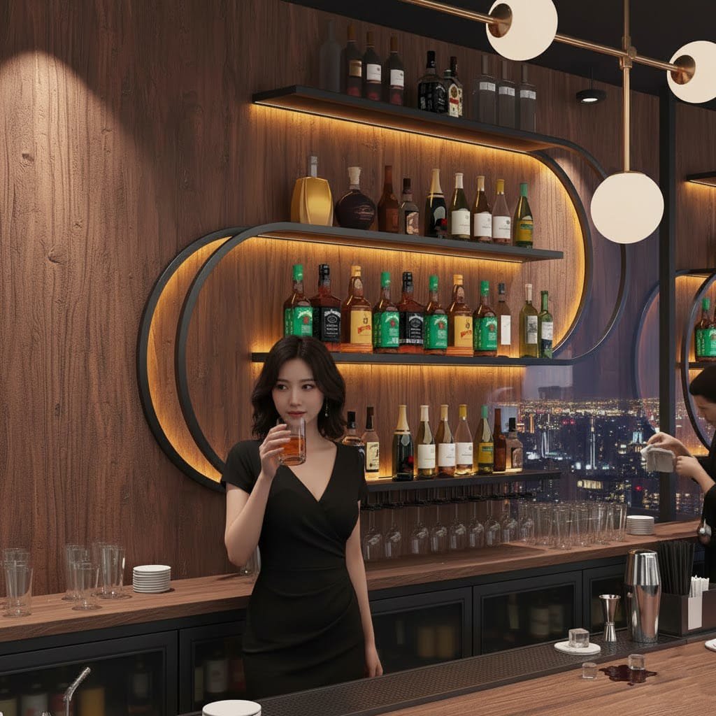 Premium Designer Bar Wall Shelf with LED Light