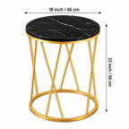 Premium Designer Round Shaped Golden Artistic Side Table with Black Marble
