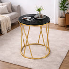 Premium Designer Round Shaped Golden Artistic Side Table with Black Marble
