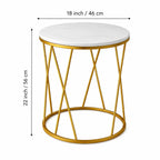Premium Designer Round Shaped Golden Artistic Side Table with White Marble