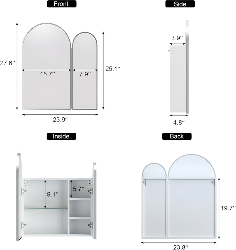 Premium Dual Arched Bathroom Storage Mirror with Grey Finish