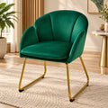 Premium Emerald Green Velvet Accent Chair with Curved Back & Golden Metal Legs