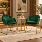 Premium Emerald Green Velvet Accent Chair with Curved Back & Golden Metal Legs