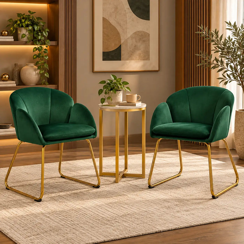 Premium Emerald Green Velvet Accent Chair with Curved Back & Golden Metal Legs