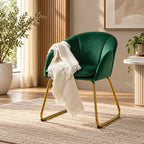 Premium Emerald Green Velvet Accent Chair with Curved Back & Golden Metal Legs