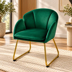 Premium Emerald Green Velvet Accent Chair with Curved Back & Golden Metal Legs