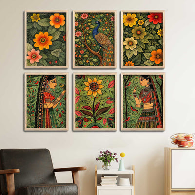 premium-ethnic-floral-decorative-wall-frame-set-of-six-for-living-room