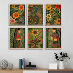 Premium Ethnic Floral Decorative Wall Frame Set of Six for Living Room