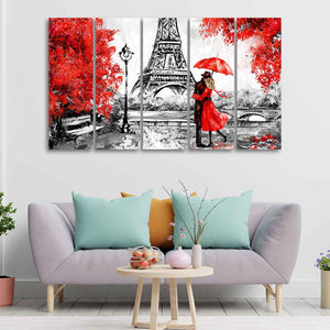 Premium Five Pieces Wall Painting of Couple Under an Umbrella