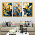 Premium Floral and Palm Leaf Canvas Wall Painting Set of Three