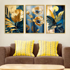 Premium Floral and Palm Leaf Canvas Wall Painting Set of Three