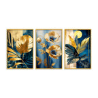 Premium Floral and Palm Leaf Canvas Wall Painting Set of Three