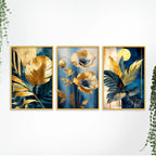 Premium Floral and Palm Leaf Canvas Wall Painting Set of Three