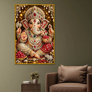 Premium Ganesha Artwork Floating Frame Crystal Wall Painting