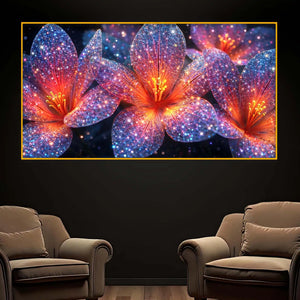 Premium Glowing Floral Crystal Glass Wall Painting for Living Room Décor