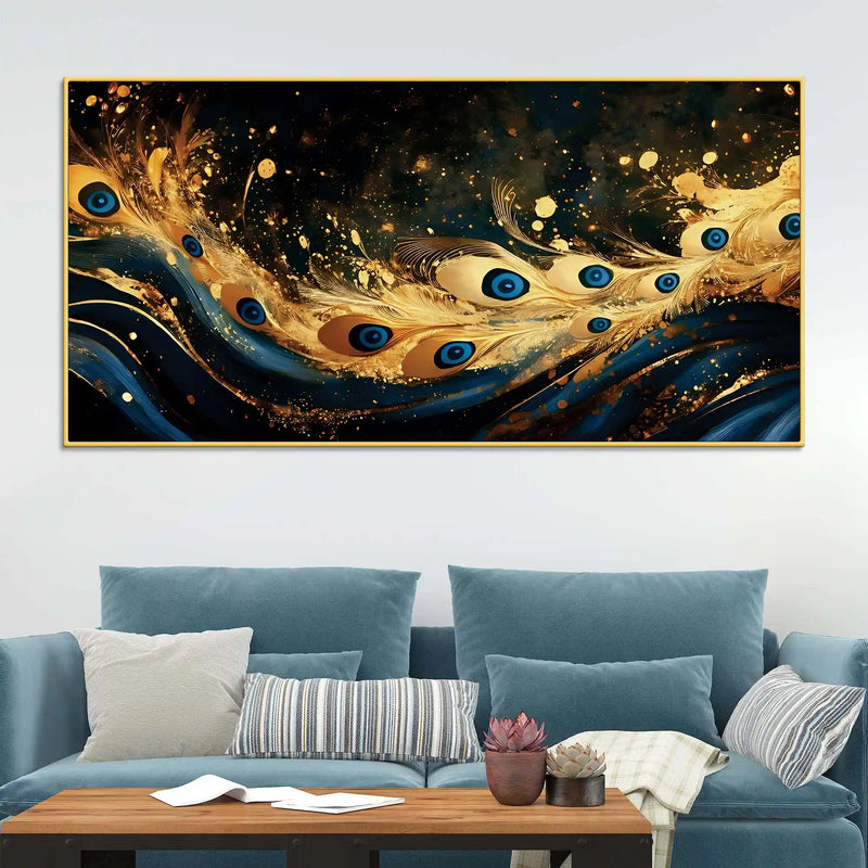 premium-gold-blue-peacock-feather-abstract-canvas-wall-painting
