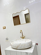 Premium Gold Finish Wall Mirror | Designer Vanity & Wash Area Mirror