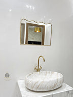 Premium Gold Finish Wall Mirror | Designer Vanity & Wash Area Mirror