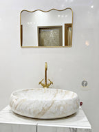 Premium Gold Finish Wall Mirror | Designer Vanity & Wash Area Mirror