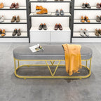 Premium Gold Frame Bench with Soft Grey Upholstery