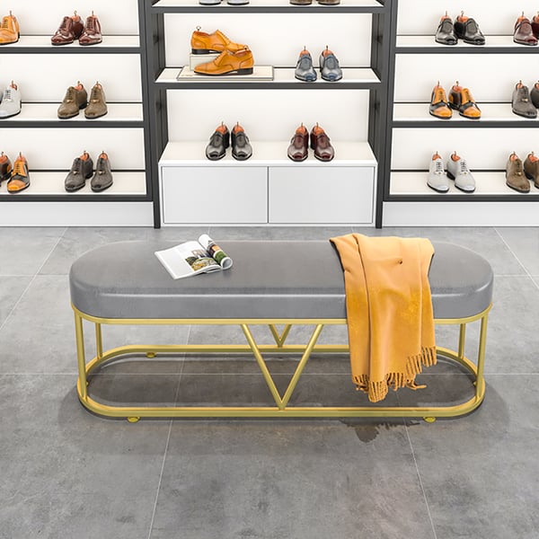 Premium Gold Frame Bench with Soft Grey Upholstery