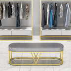 Premium Gold Frame Bench with Soft Grey Upholstery