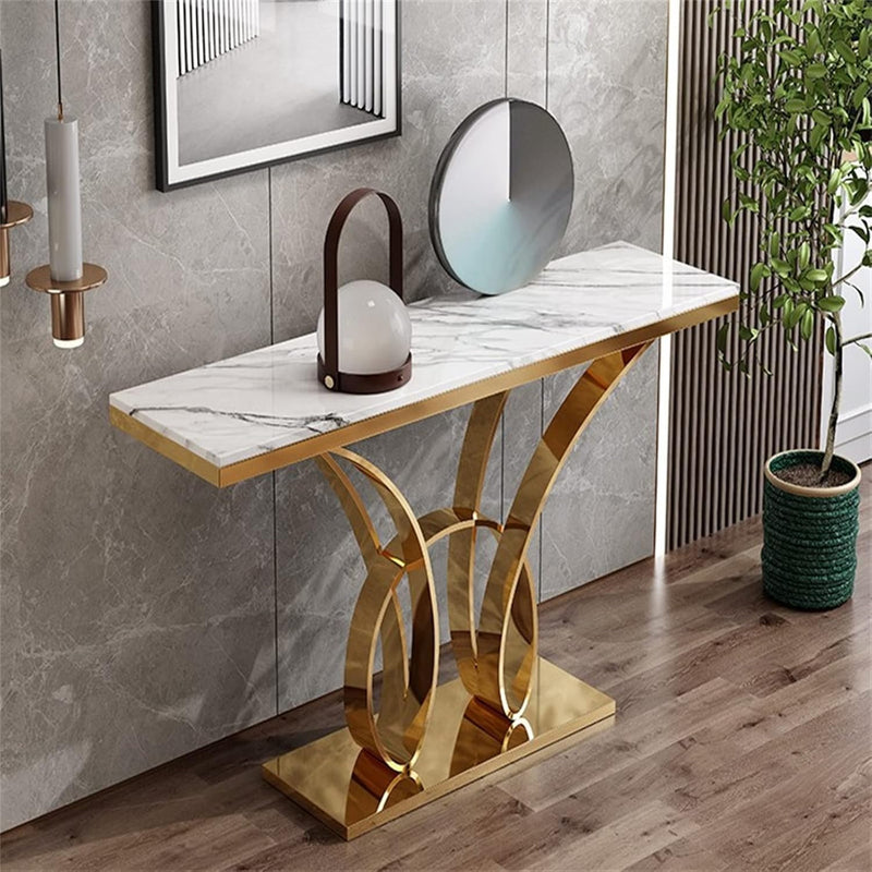 Premium Gold Frame Console Table Marble Finish for Home Decor