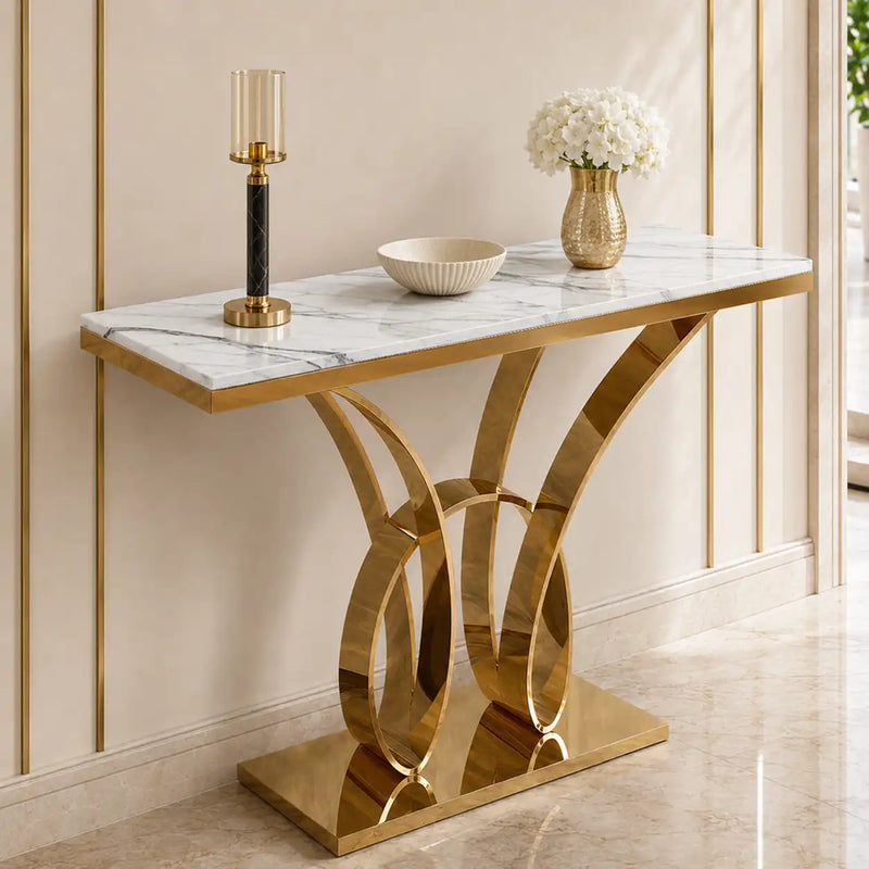 Premium Gold Frame Console Table Marble Finish for Home Decor