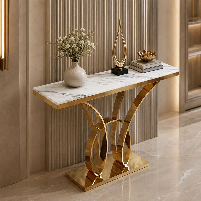Premium Gold Frame Console Table Marble Finish for Home Decor