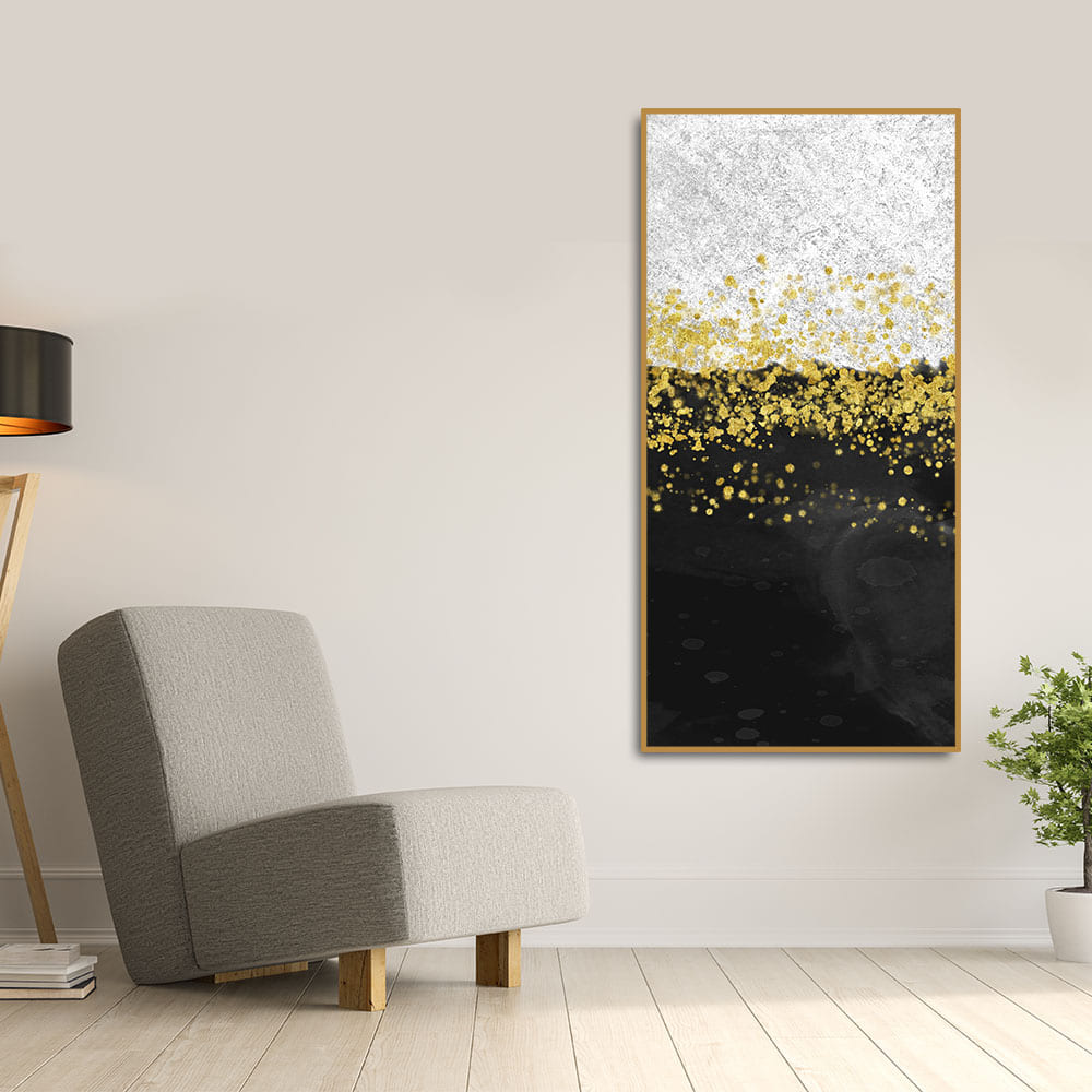 Premium Gold Glitter Particles on Black and White Background Canvas and Wall Painting