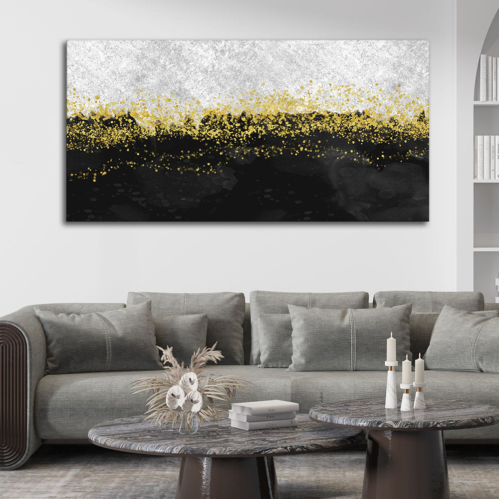 Premium Gold Glitter Particles on Black Background Canvas and Wall Painting