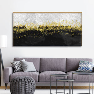 Premium Gold Glitter Particles on Black Background Canvas and Wall Painting