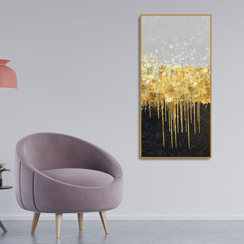 Premium Gold Glitter Particles on Black Background Canvas Wall Painting